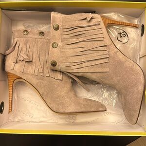 Gray suede fringe boots , worn 2 times